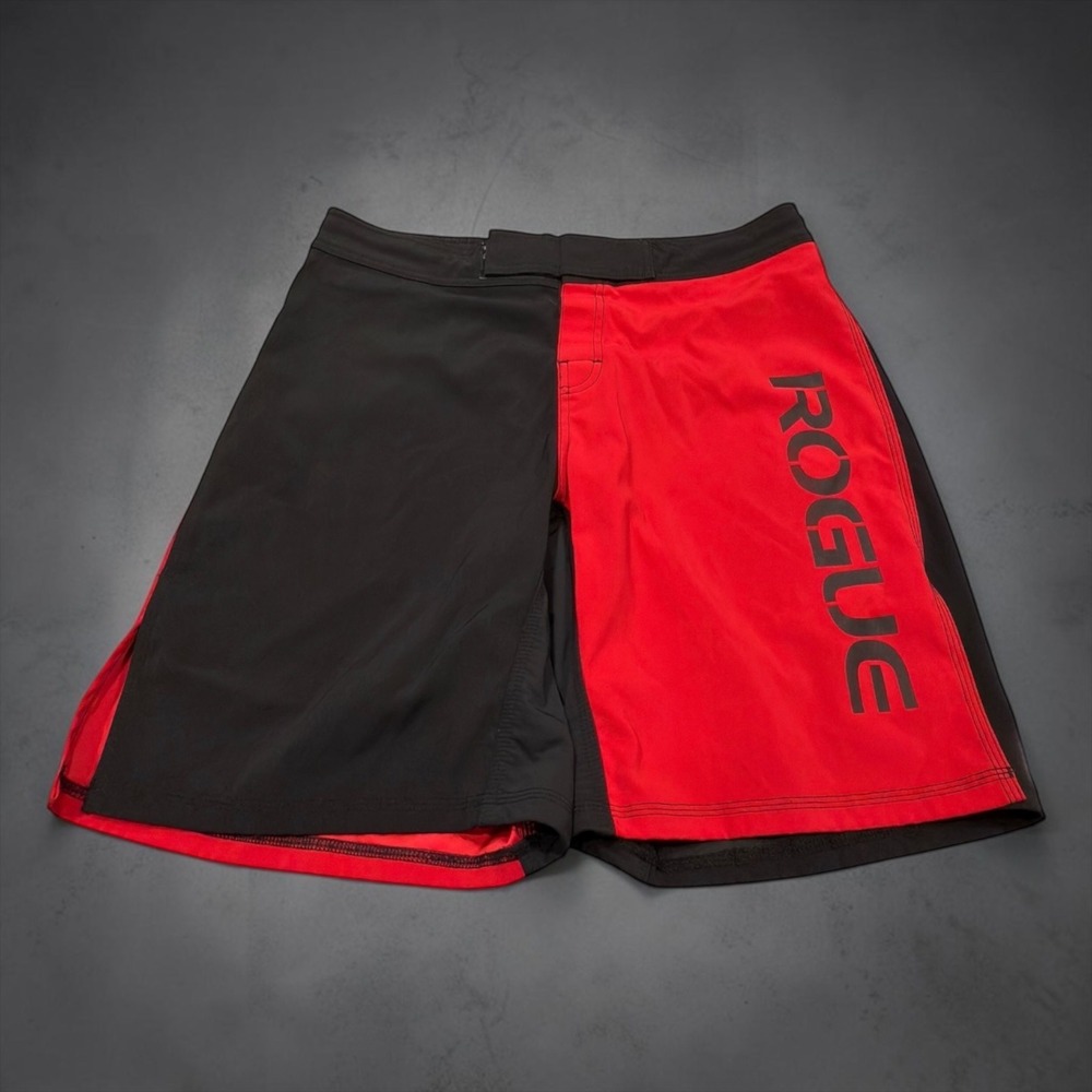 Rogue Fitness Board Shorts Mens 34 Red Black Split Two Tone CrossFit Training
